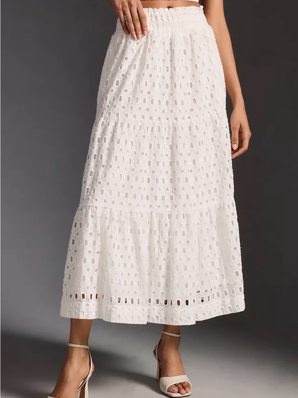 Anthropologie Elegant White Maxi Eyelet Skirt